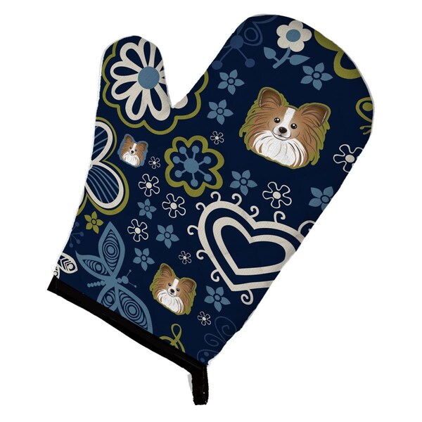 Carolines Treasures Blue Flowers Papillon Oven Mitt - BB5099OVMT