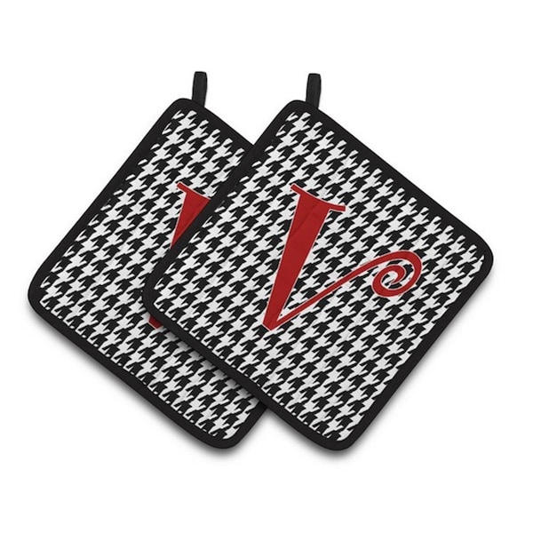 Carolines Treasures Monogram Initial V Houndstooth Black Pair of Pot Holders, 7.5 x 3 x 7.5 in. - CJ1035-VPTHD
