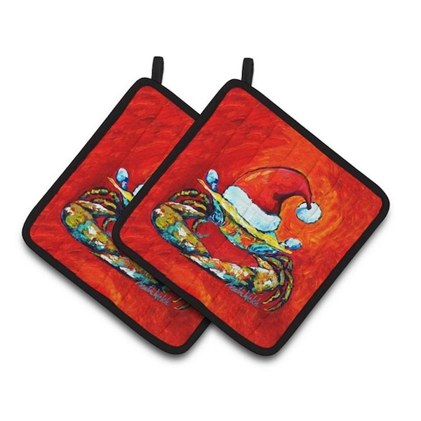Carolines Treasures Crab in Santa Hat Santa Claws Pair of Pot Holders, 7.5 x 3 x 7.5 in. - MW1169PTHD