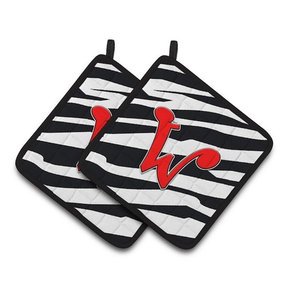Carolines Treasures Monogram Initial W Zebra Red Pair of Pot Holders, 7.5 x 3 x 7.5 in. - CJ1024-WPTHD