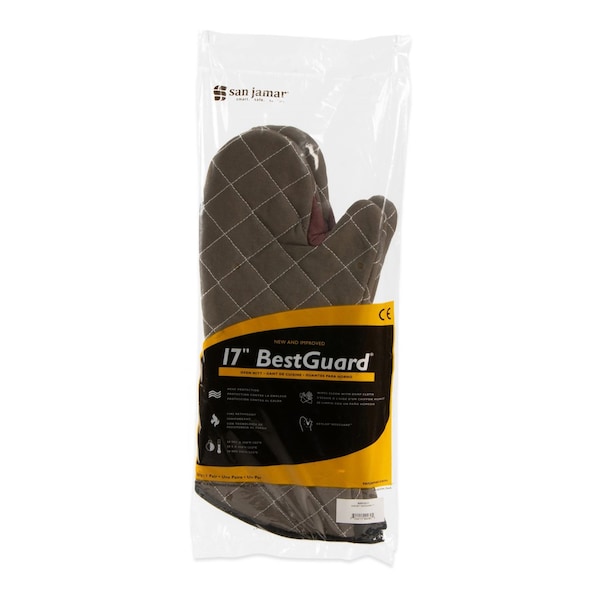 San Jamar Bestguard Oven Mitt, 17 in., WebGuard Plus Fabric, Tan, Pair - 800FG17
