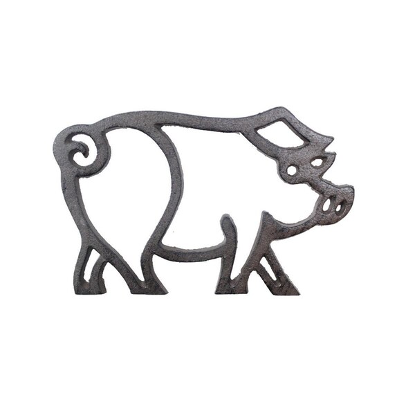 Handcrafted Model Ships Cast Iron Pig Shaped Trivet, 8 in. - K-9012-L-CAST-IRON