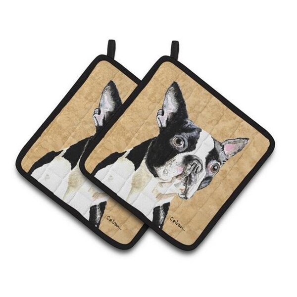 Carolines Treasures Carolines Treasures SC9140PTHD Boston Terrier Wipe Your Paws Pair of Pot Holders; 7.5 x 3 x 7.5 in. - SC9140PTHD