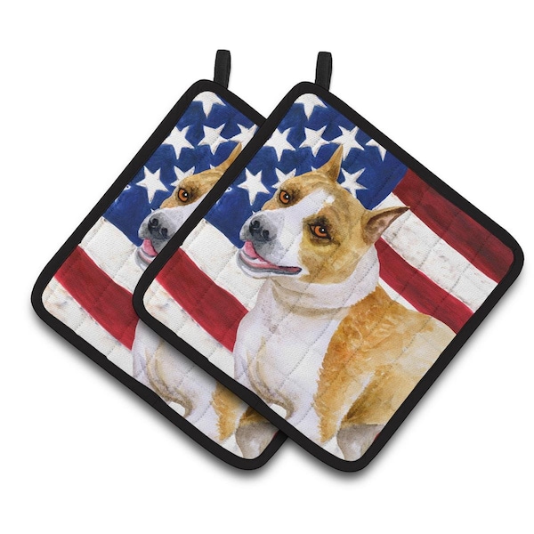 Carolines Treasures American Staffordshire Patriotic Pair of Pot Holders - BB9644PTHD
