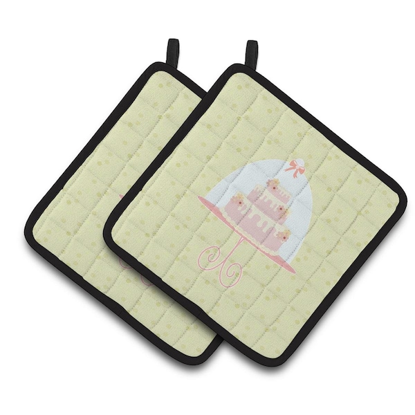 Carolines Treasures Decorated Cake on Green Pair of Pot Holders - BB7306PTHD