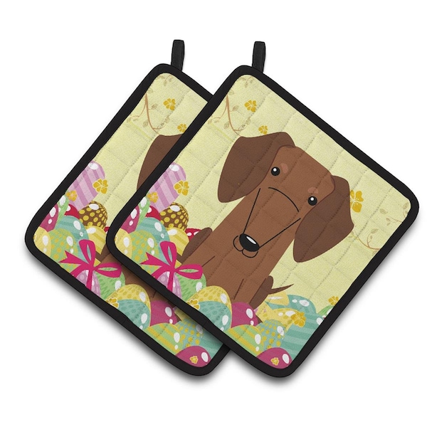 Carolines Treasures Easter Eggs Dachshund Red Brown Pair of Pot Holders - BB6130PTHD