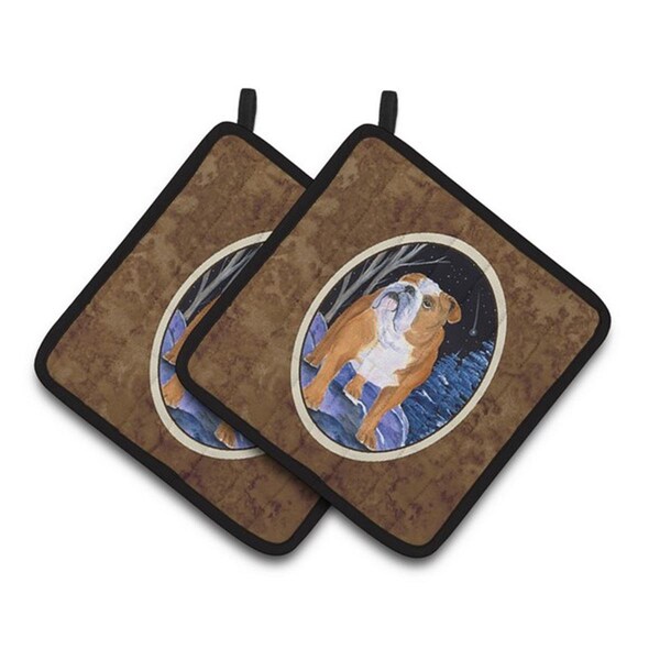 Carolines Treasures Starry Night English Bulldog Pair of Pot Holders, 7.5 x 3 x 7.5 in. - SS8405PTHD