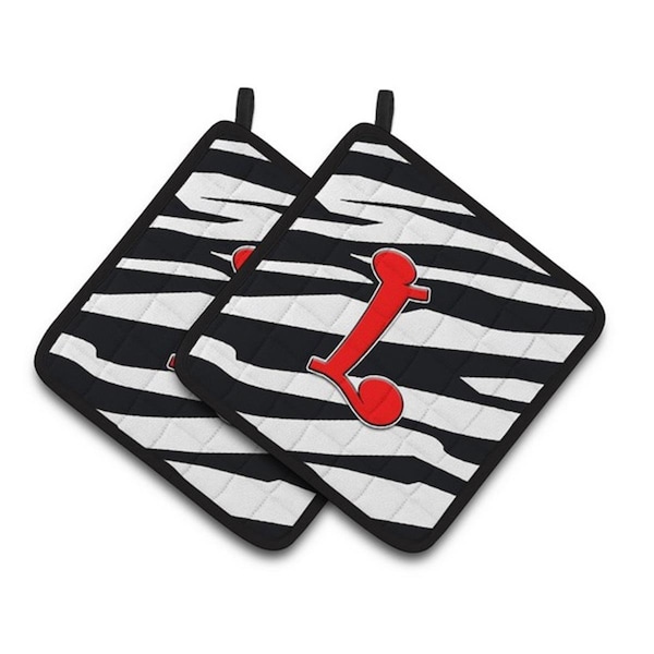 Carolines Treasures Monogram Initial L Zebra Red Pair of Pot Holders, 7.5 x 3 x 7.5 in. - CJ1024-LPTHD