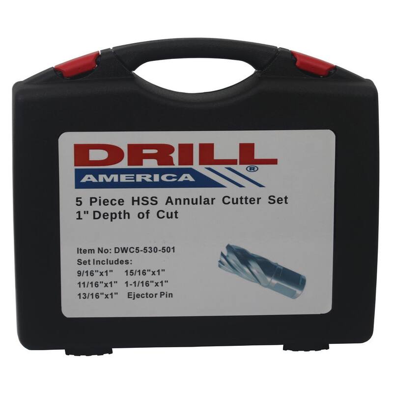 Juego de cortadores anulares Drill America con corte de 1 pulgada (5 piezas) - DWC5-530-501