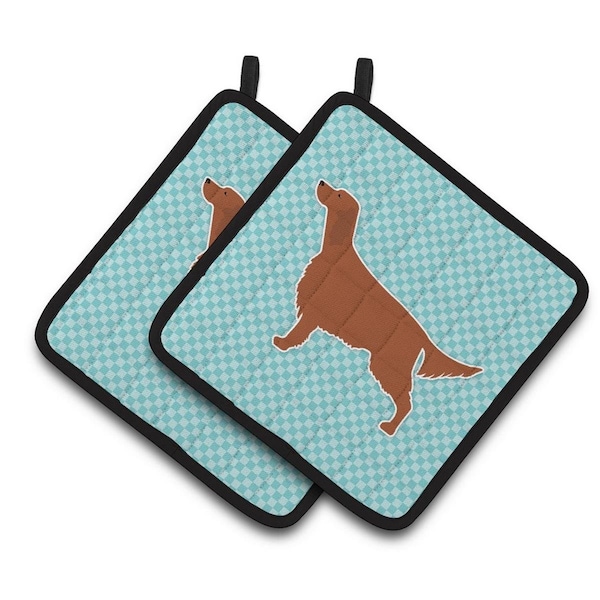 Carolines Treasures Irish Setter Checkerboard Blue Pair of Pot Holders - BB3693PTHD