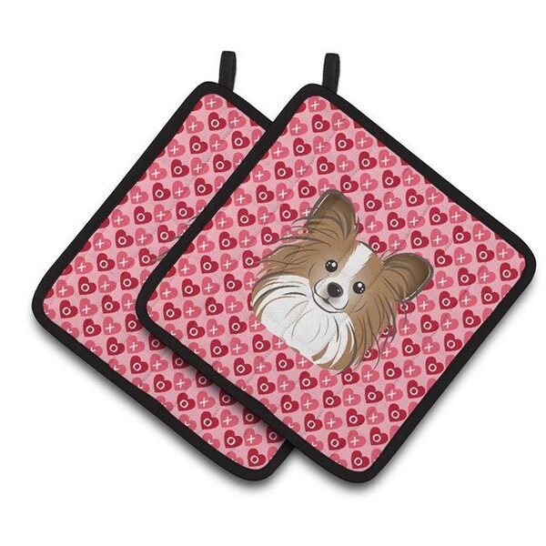 Carolines Treasures Carolines Treasures BB5318PTHD Papillon Hearts Pair of Pot Holders - BB5318PTHD