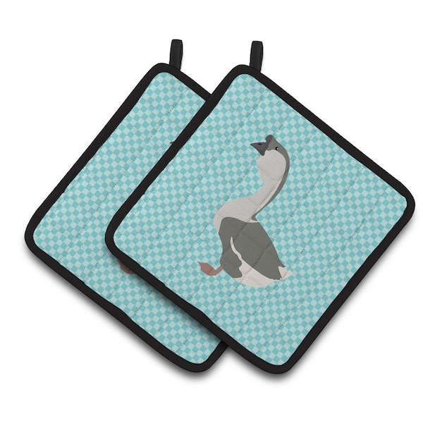 Carolines Treasures African Goose Blue Check Pair of Pot Holders - BB8073PTHD