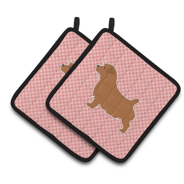 Carolines Treasures Norfolk Terrier Checkerboard Pink Pair of Pot Holders - BB3609PTHD