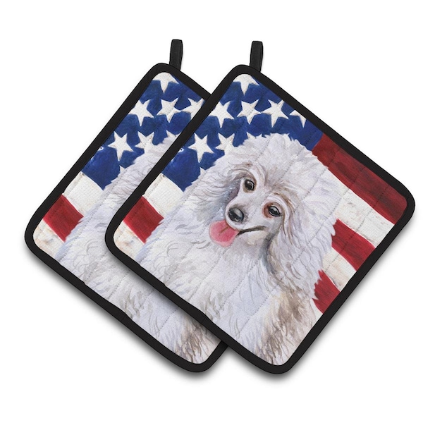Carolines Treasures Medium White Poodle Patriotic Pair of Pot Holders - BB9683PTHD