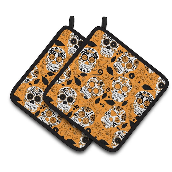 Carolines Treasures Day of the Dead Orange Pair of Pot Holders - BB5118PTHD