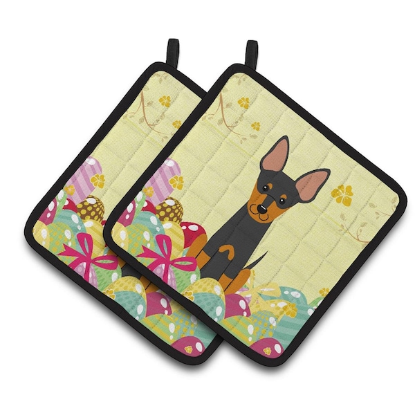 Carolines Treasures Easter Eggs English Toy Terrier Pair of Pot Holders - BB6109PTHD
