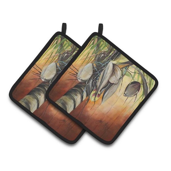 Carolines Treasures Orange Coconut Tree Pair of Pot Holders, 7.5 x 3 x 7.5 in. - JMK1280PTHD