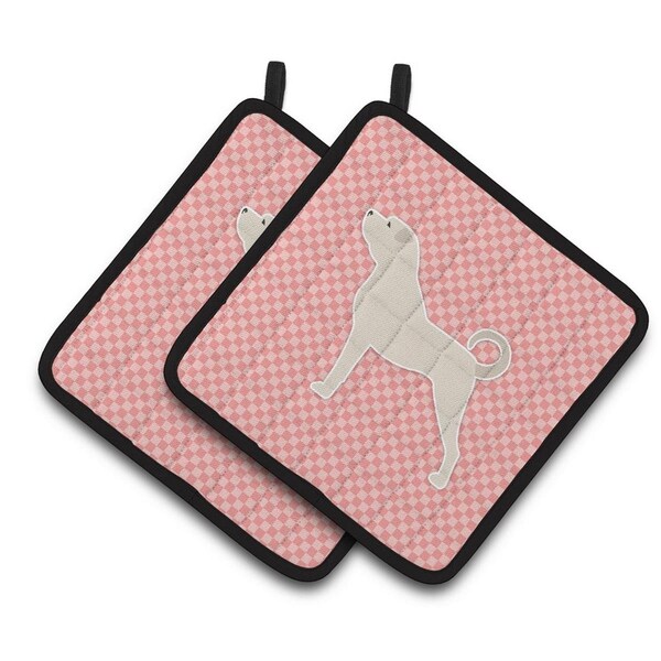 Carolines Treasures Anatolian Shepherd Checkerboard Pink Pair of Pot Holders - BB3677PTHD