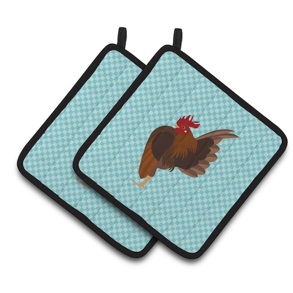 Carolines Treasures Malaysian Serama Chicken Blue Check Pair of Pot Holders - BB8016PTHD