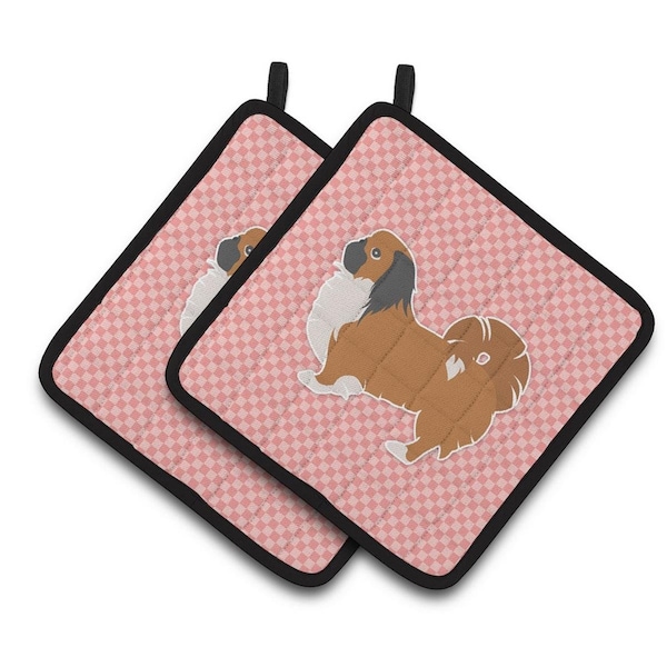 Carolines Treasures Pekingese Checkerboard Pink Pair of Pot Holders - BB3638PTHD