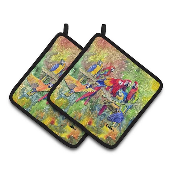 Carolines Treasures Parrots Galore Pair of Pot Holders, 7.5 x 3 x 7.5 in. - 8600-2PTHD