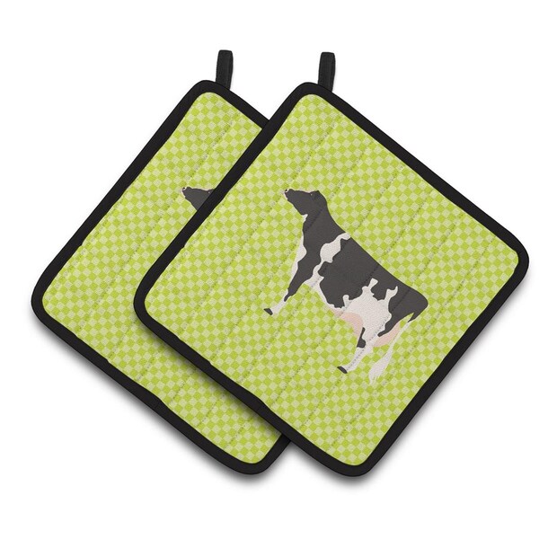 Carolines Treasures Holstein Cow Green Pair of Pot Holders - BB7648PTHD