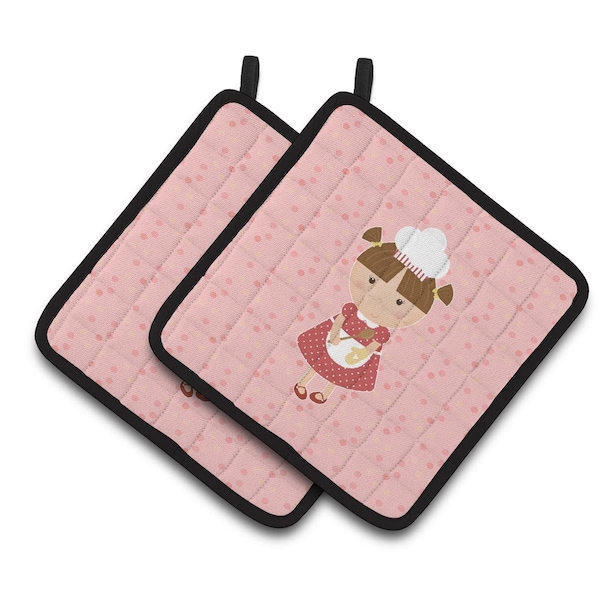 Carolines Treasures Baker Brunette on Pink Pair of Pot Holders - BB7277PTHD