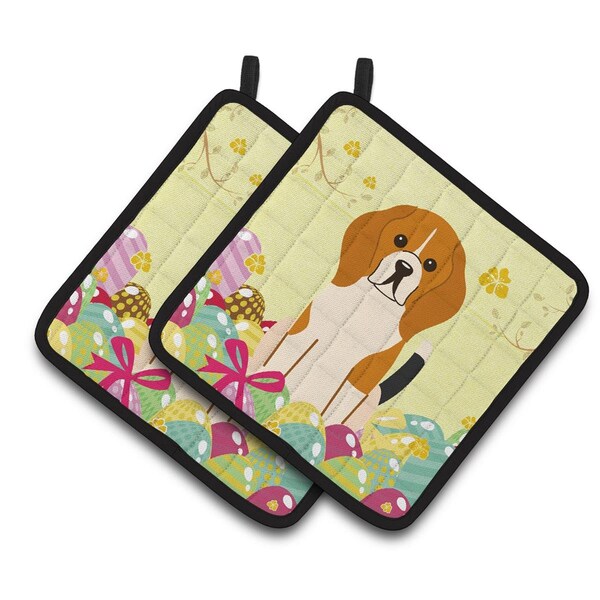 Carolines Treasures Easter Eggs Beagle Tricolor Pair of Pot Holders - BB6040PTHD