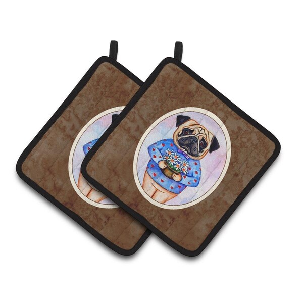 Carolines Treasures Pug Valentines Hearts Pair of Pot Holders - 7132PTHD