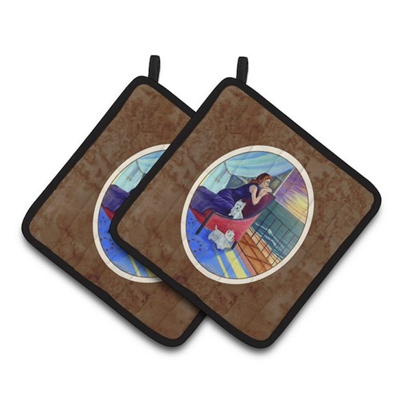 Carolines Treasures Lady with Her Westie Pair of Pot Holders, 7.5 x 3 x 7.5 in. - 7167PTHD