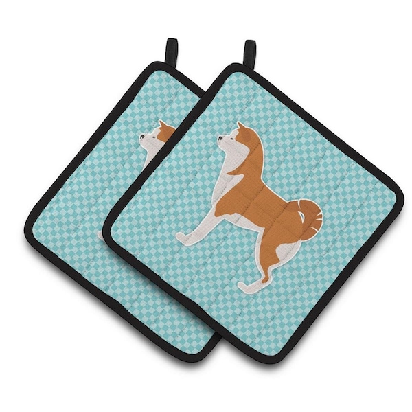 Carolines Treasures Akita Checkerboard Blue Pair of Pot Holders - BB3772PTHD