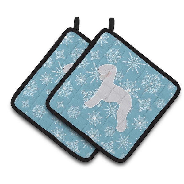 Carolines Treasures Winter Snowflake Bedlington Terrier Pair of Pot Holders - BB3494PTHD