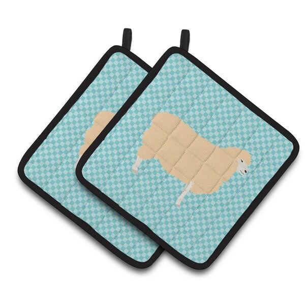 Carolines Treasures English Leicester Longwool Sheep Blue Check Pair of Pot Holders - BB8148PTHD