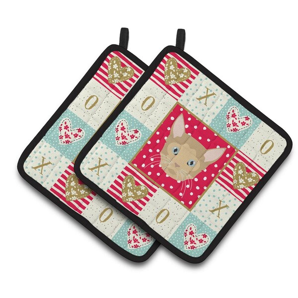 Carolines Treasures 7.5 x 7.5 in. German Rex Cat Love Pair of Pot Holders - CK5119PTHD