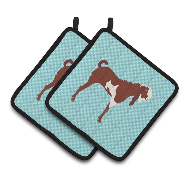 Carolines Treasures Jamnapari Goat Blue Check Pair of Pot Holders - BB8064PTHD