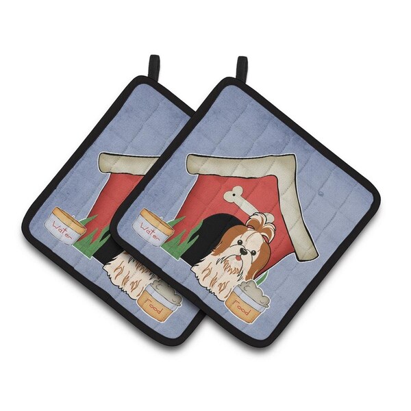 Carolines Treasures Dog House Collection Shih Tzu Red and White Pair of Pot Holders - BB2841PTHD
