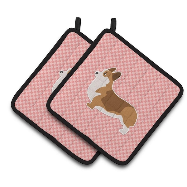 Carolines Treasures Corgi Checkerboard Pink Pair of Pot Holders - BB3620PTHD