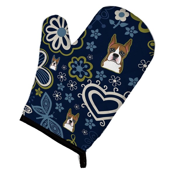 Carolines Treasures Blue Flowers Boxer Oven Mitt - BB5074OVMT
