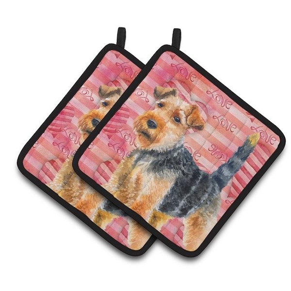 Carolines Treasures Carolines Treasures BB9787PTHD Welsh Terrier Love Pair of Pot Holders - BB9787PTHD