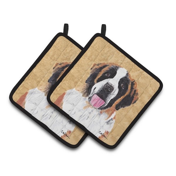 Carolines Treasures Saint Bernard Wipe Your Paws Pair of Pot Holders, 7.5 x 3 x 7.5 in. - SC9129PTHD