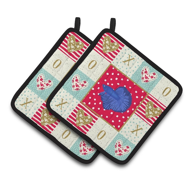 Carolines Treasures 7.5 x 7.5 in. Delta Tail Betta Fish Love Pair of Pot Holders - CK5468PTHD