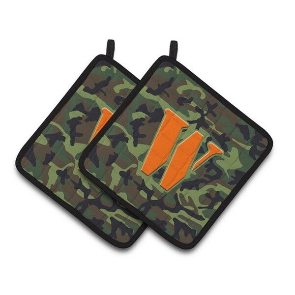 Carolines Treasures Letter W Monogram - Camo Green Pair of Pot Holders, 7.5 x 3 x 7.5 in. - CJ1030-WPTHD
