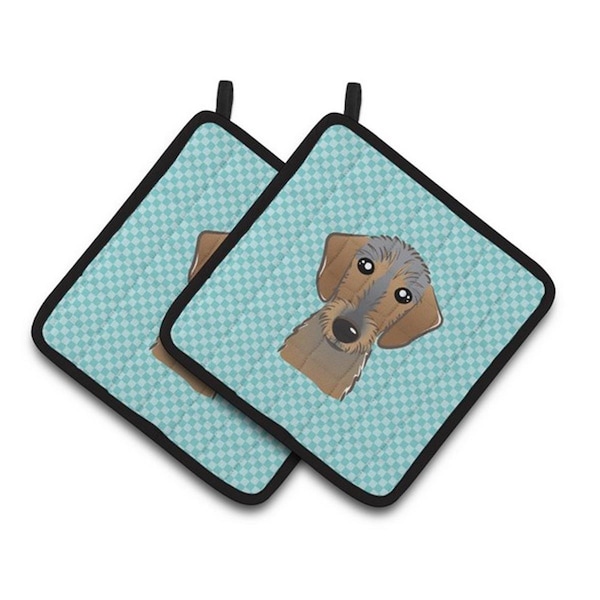 Carolines Treasures Checkerboard Blue Wirehaired Dachshund Pair of Pot Holders, 7.5 x 3 x 7.5 in. - BB1171PTHD