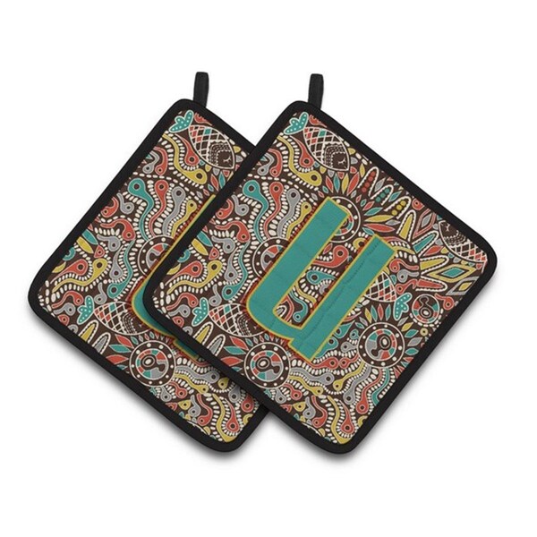 Carolines Treasures Letter U Retro Tribal Alphabet Initial Pair of Pot Holders, 7.5 x 3 x 7.5 in. - CJ2013-UPTHD