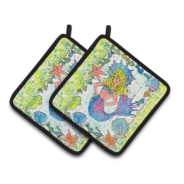 Carolines Treasures Blonde Funky Mermaid Pair of Pot Holders, 7.5 x 3 x 7.5 in. - 8080PTHD