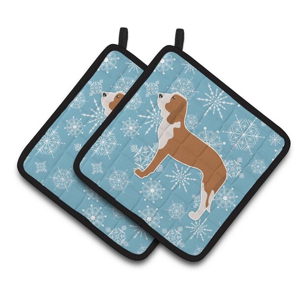 Carolines Treasures Winter Snowflake Spanish Hound Pair of Pot Holders - BB3491PTHD