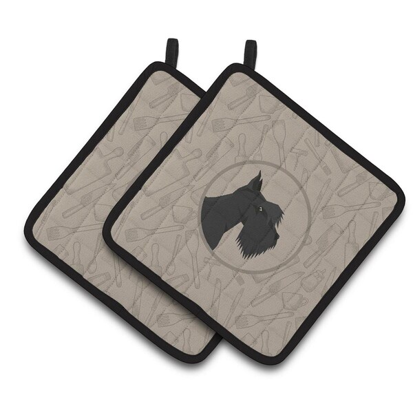 Carolines Treasures Scottish Terrier In the Kitchen Pair of Pot Holders - CK2207PTHD