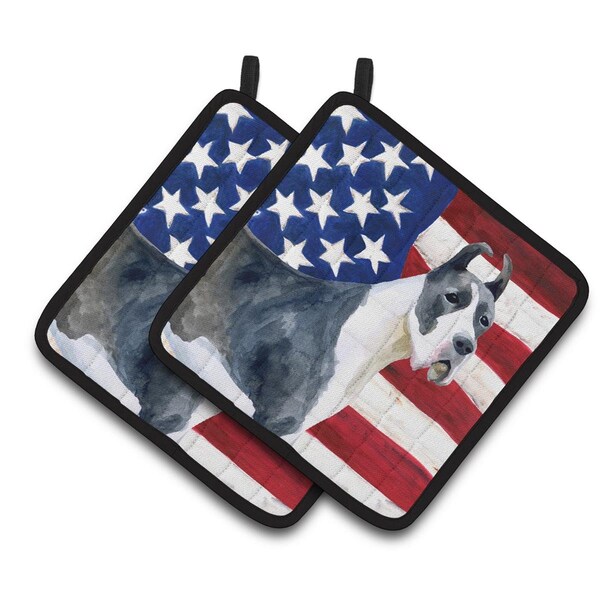 Carolines Treasures Harlequin Great Dane Patriotic Pair of Pot Holders - BB9643PTHD