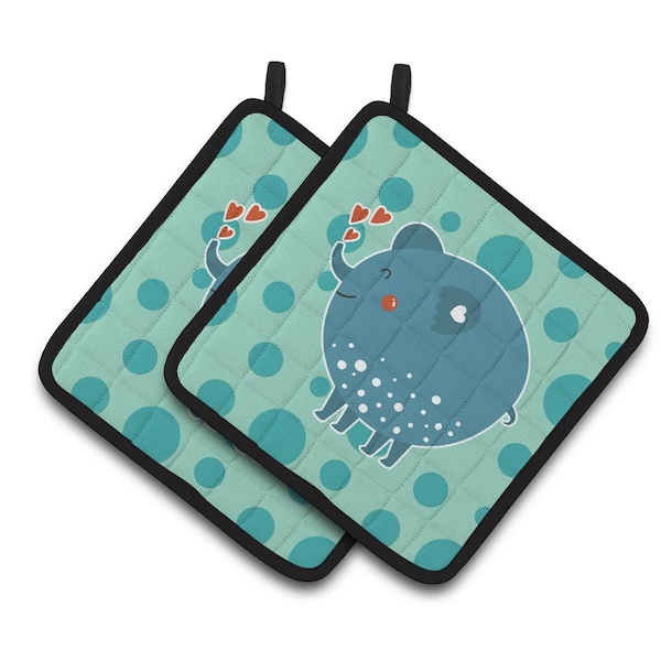 Carolines Treasures Blue Elephant Pair of Pot Holders - BB6733PTHD