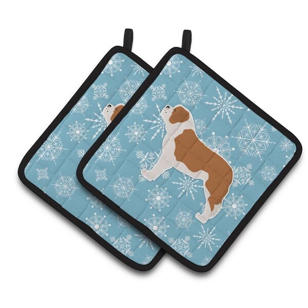 Carolines Treasures Winter Snowflake Saint Bernard Pair of Pot Holders - BB3576PTHD